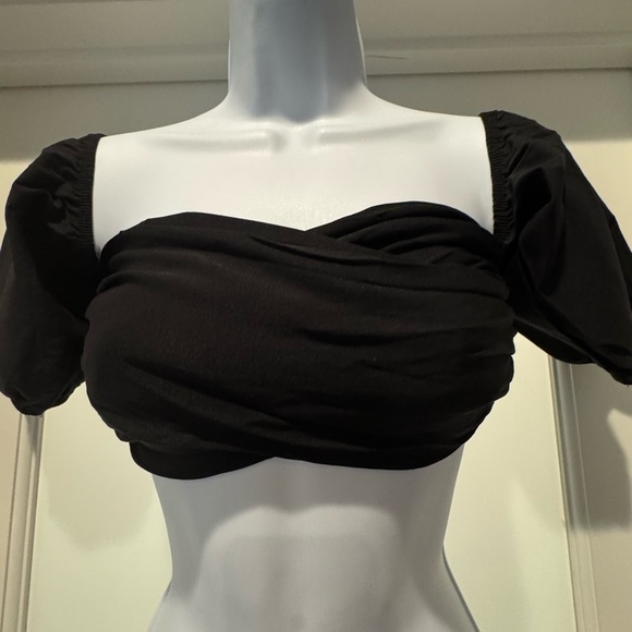 Blue Blush Whimisigoth Black Women's Bandeau Top Size S Puff Sleeves Indie Boho - Picture 3 of 9